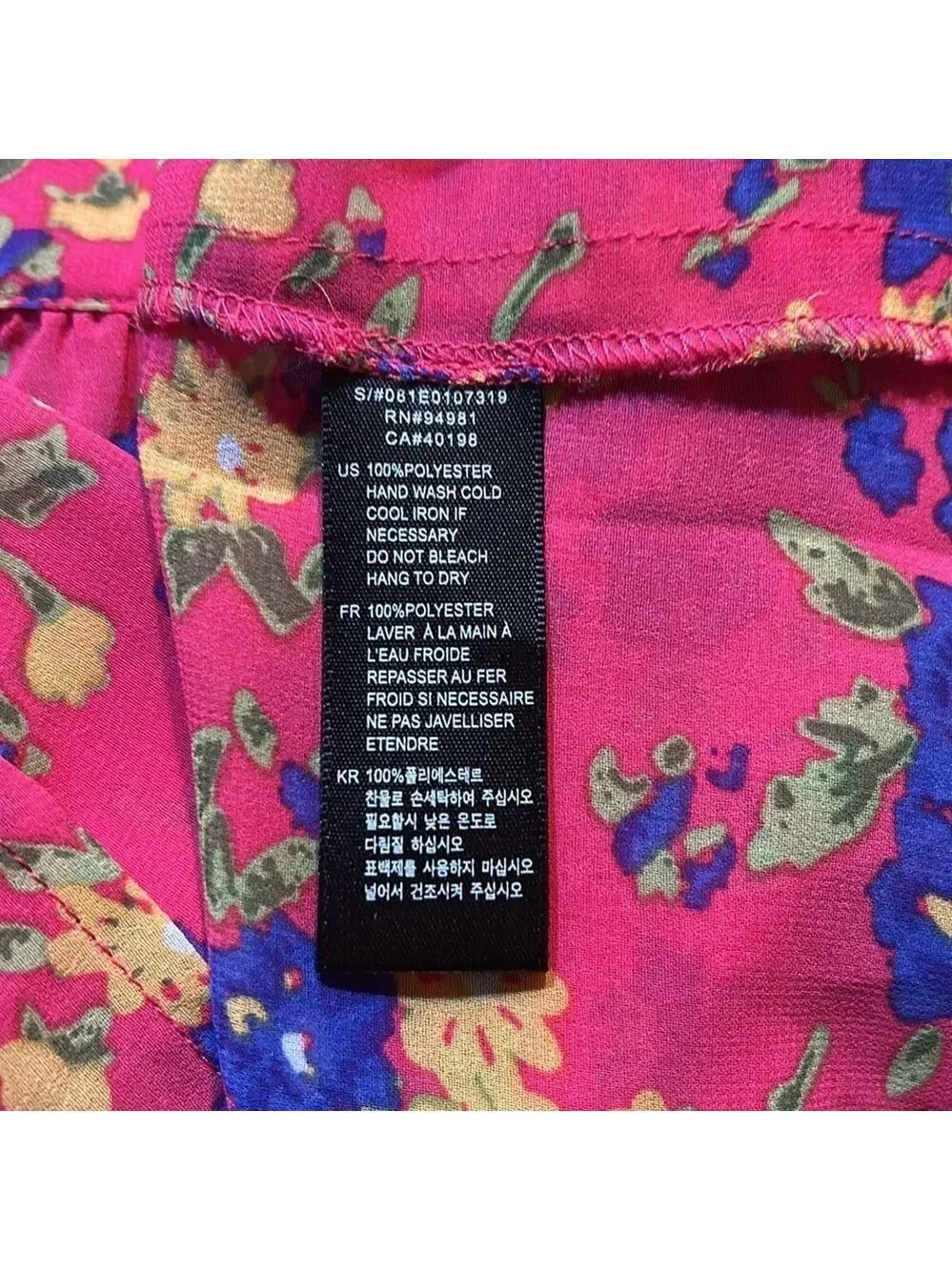 FOREVER 21 Adorable Pink Floral Print Button Up Sheer Blouse w/ Tie Back Size S - Picture 8 of 8